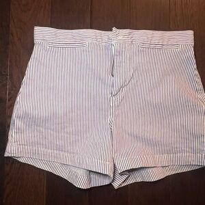 Madewell Blue and White Striped High Waist Shorts